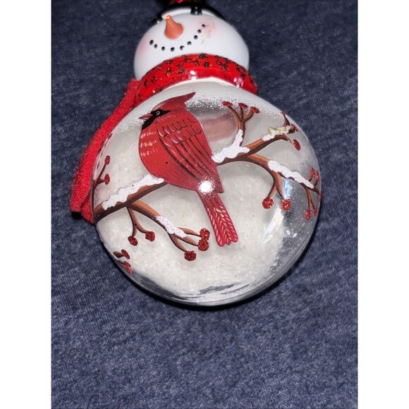 Robert Stanley Snowman Ornament Glass Globe Red Cardinal Bird 2018 - Picture 2 of 2